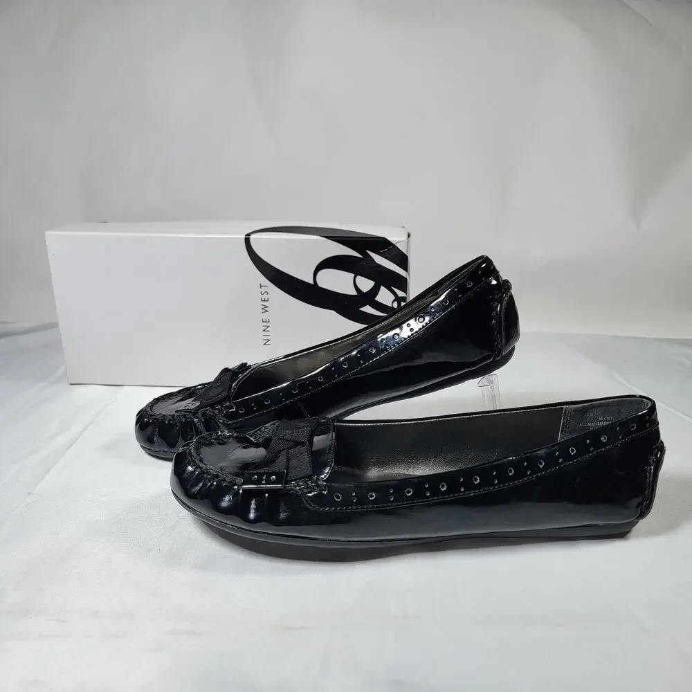 Nine West WNCICI Women 8.5M Black Patent Loafers Ballet Flats Slip On New In Box